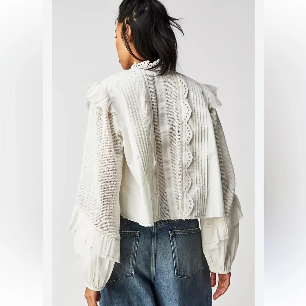 We The Free Women's White Lace Blouse